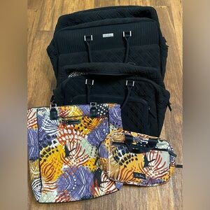 Vera Bradley Black Quilted Weekender bags w/ Tote and Makeup bag.